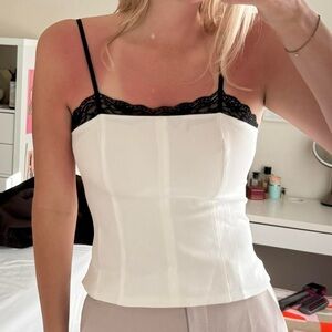 White and black lace crop top